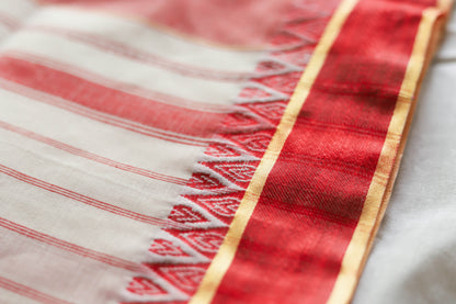 Handwoven Bengal White and Red Cotton Saree
