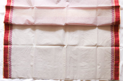 Handwoven Bengal White and Red Cotton Saree