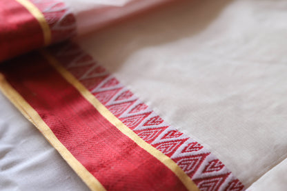 Handwoven Bengal White and Red Cotton Saree