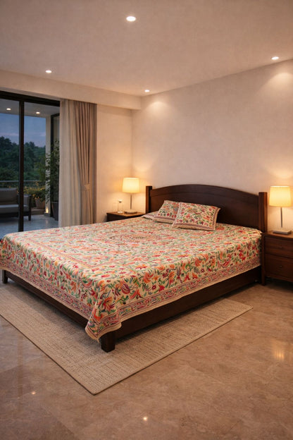 Bengal Hand Embroidered Kantha Stitch Silk Bedsheet