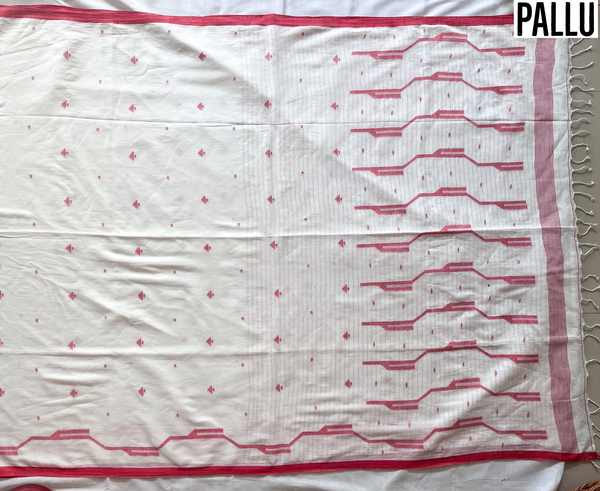 Handwoven Bengal White and Red Handloom Saree (Jamdani)