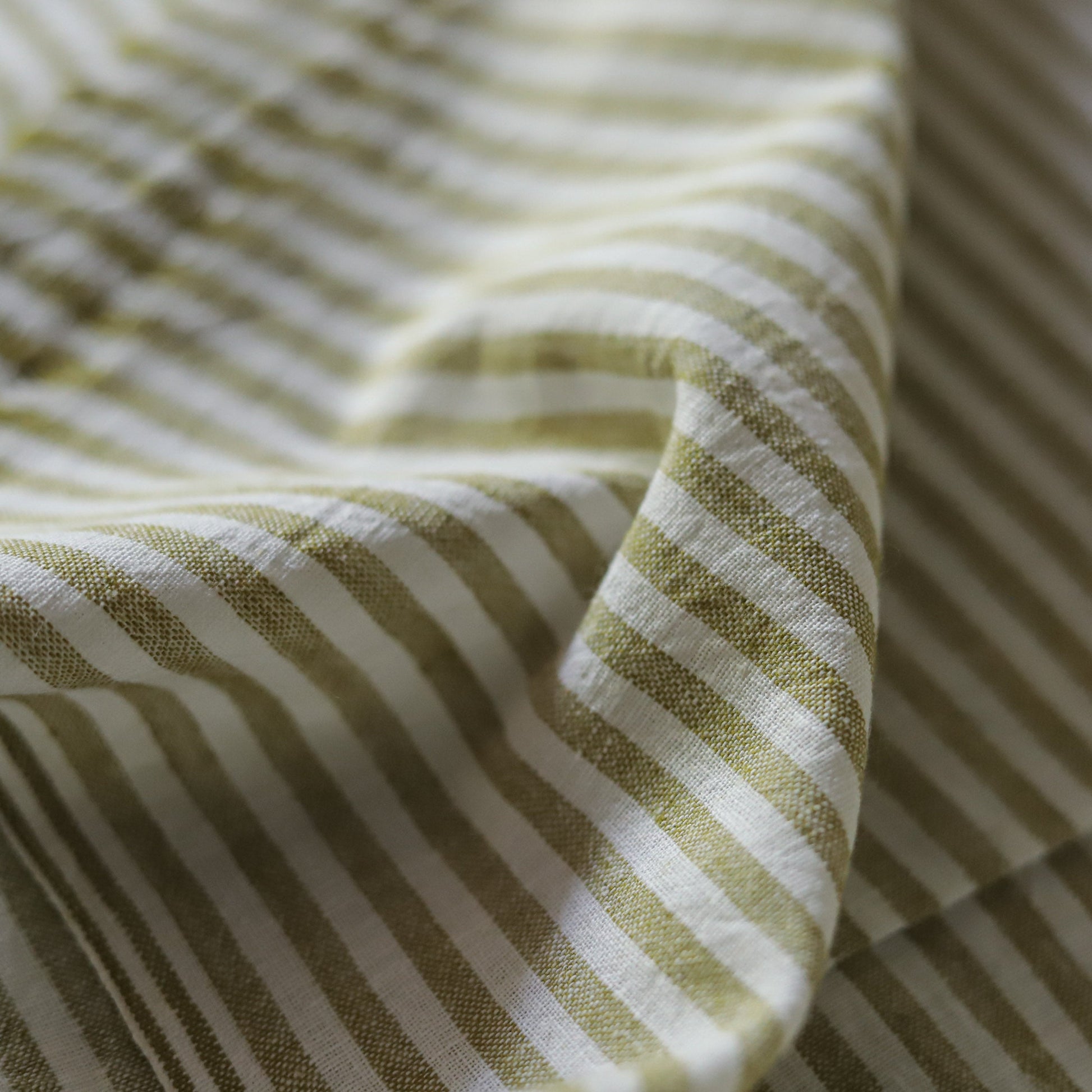Close-up of green and white striped fabric