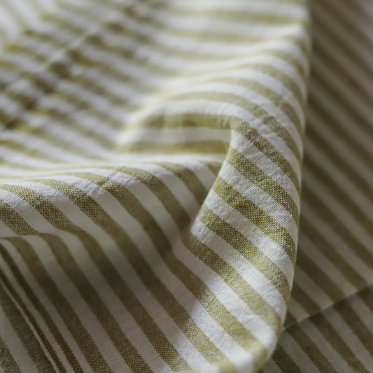 Close-up of green and white striped fabric