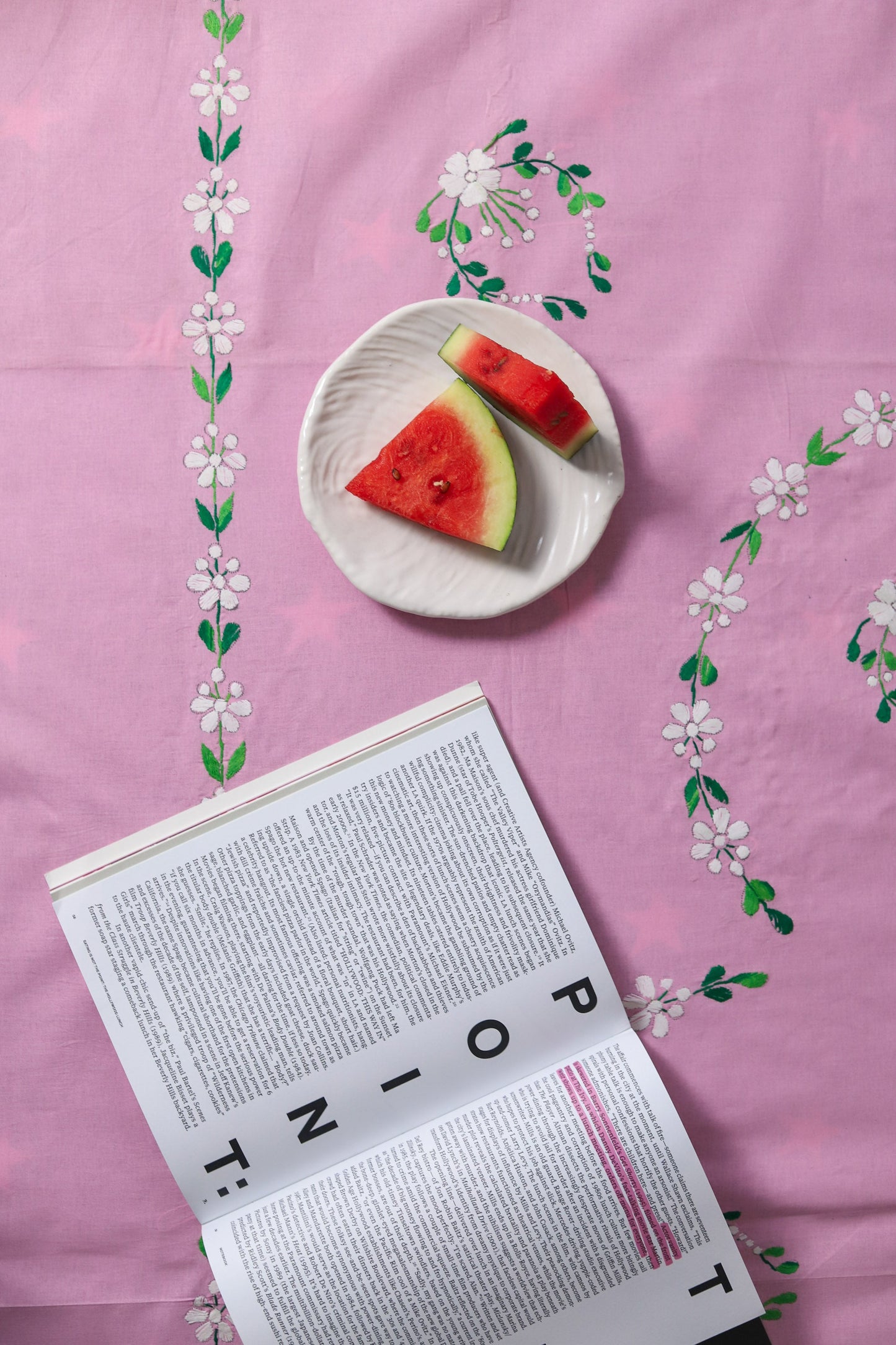 pink cotton bedsheet with floral embroidery 