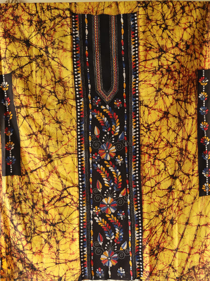 Hand Batik with kantha stitch embroidery on Cotton Kurta Fabric 