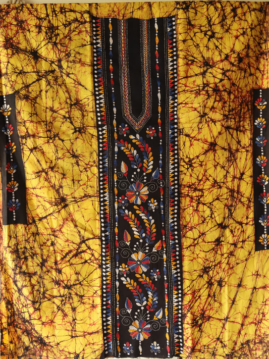 Hand Batik with kantha stitch embroidery on Cotton Kurta Fabric 
