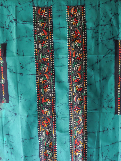 Hand Batik with kantha stitch embroidery on Cotton Kurta Fabric 