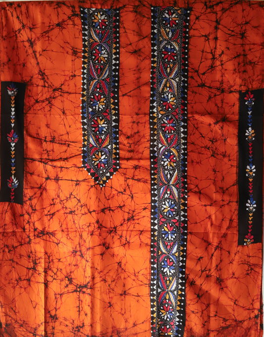 Hand Batik with kantha stitch embroidery on Cotton Kurta Fabric 