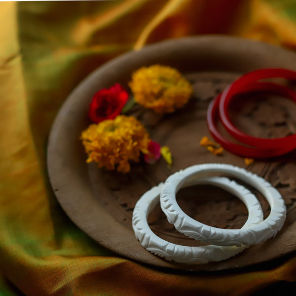 Handcarved Shakha Pola Bangle Pair (2.4 Inch)