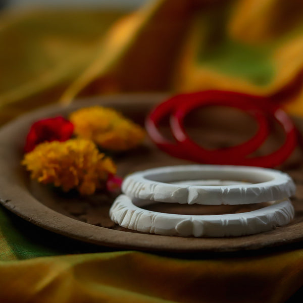 Handcarved Shakha Pola Bangle Pair (2.4 Inch)