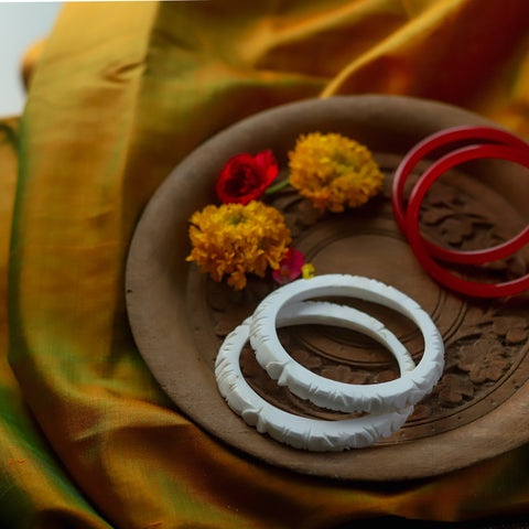 Handcarved Shakha Pola Bangle Pair (2.4 Inch)