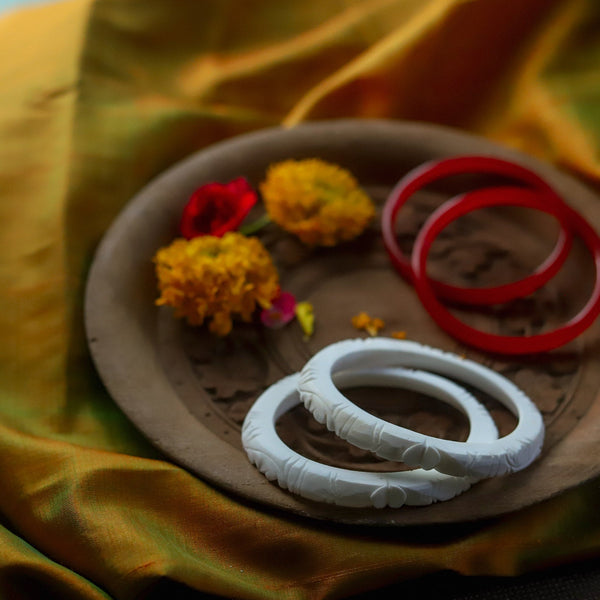 Handcarved Shakha Pola Bangle Pair (2.4 Inch)