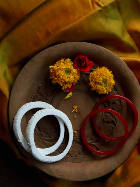 Handcarved Shakha Pola Bangle Pair (2.4 Inch)