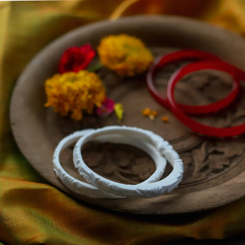 Handcarved Shakha Pola Bangle Pair (2.4 Inch)