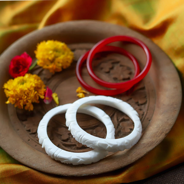 Handcarved Shakha Pola Bangle Pair (2.2 Inch)