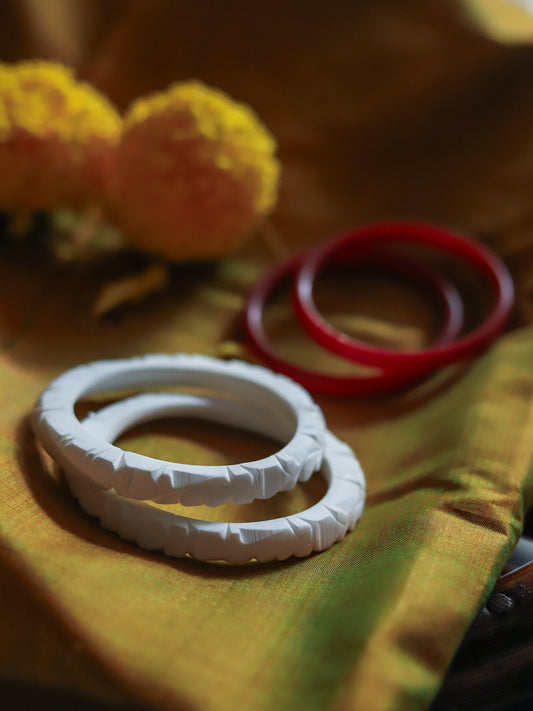 Handcarved Shakha Pola Bangle Pair (2.4 Inch)