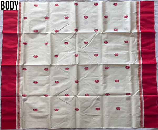 White and Red Silk Saree (Handwoven Bengal Gorod Saree)