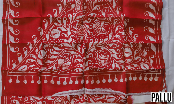 White and Red Silk Saree