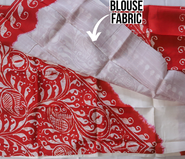 White and Red Silk Saree