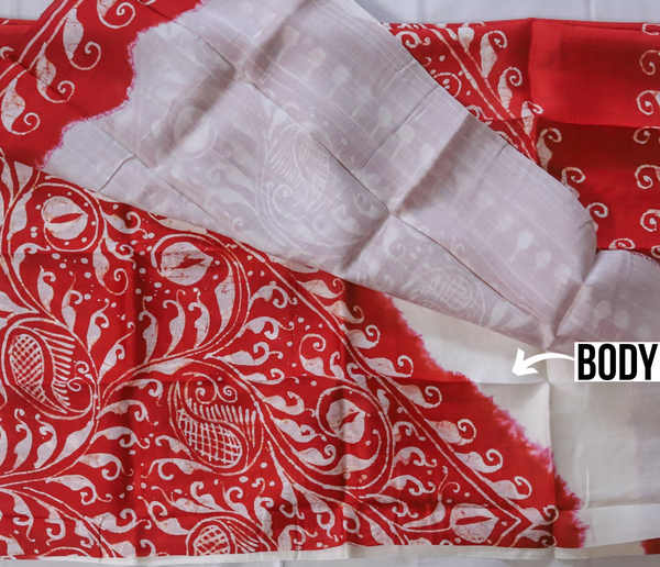 White and Red Silk Saree