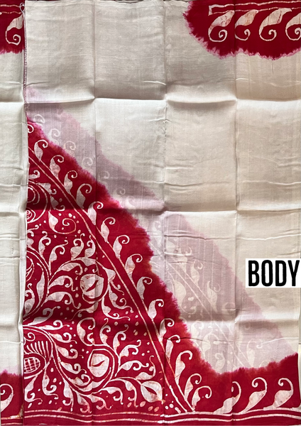 White and Red Silk Saree