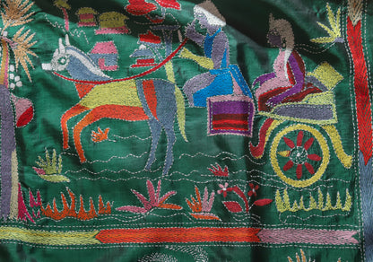 Bengal Hand Embroidery Kantha Stitch Silk Saree