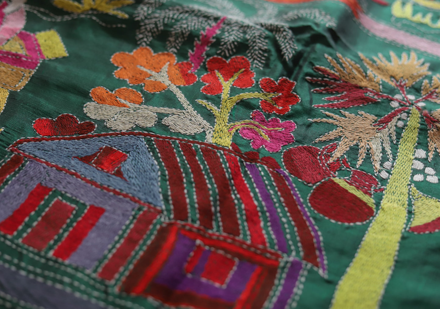 Bengal Hand Embroidery Kantha Stitch Silk Saree