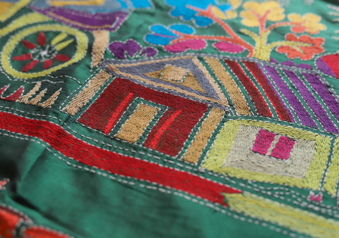 Bengal Hand Embroidery Kantha Stitch Silk Saree