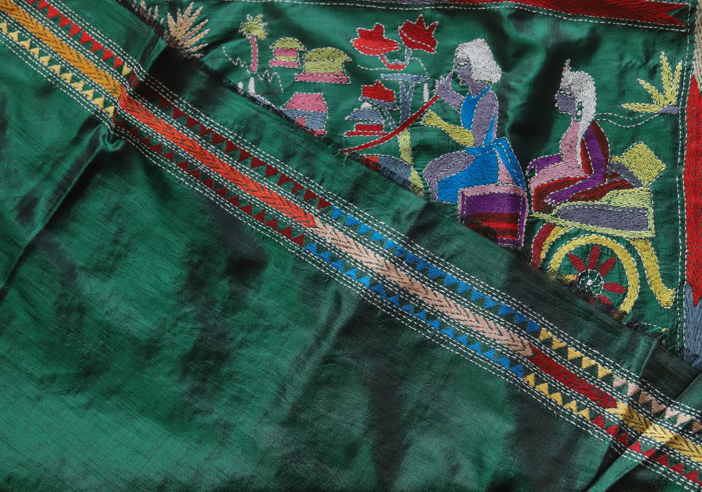 Bengal Hand Embroidery Kantha Stitch Silk Saree