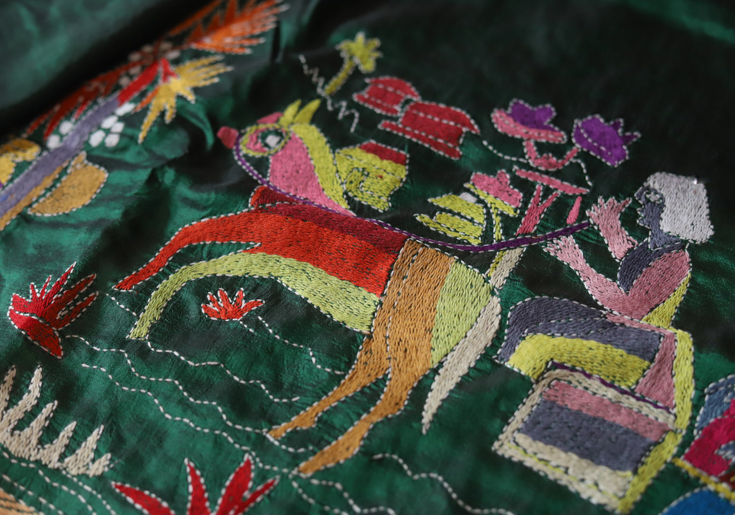 Bengal Hand Embroidery Kantha Stitch Silk Saree
