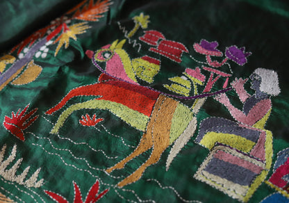 Bengal Hand Embroidery Kantha Stitch Silk Saree