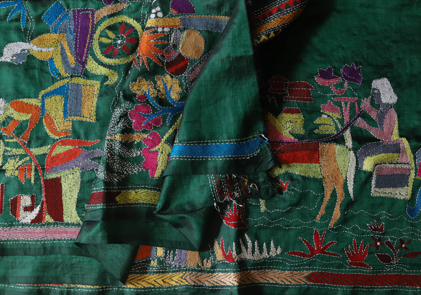 Bengal Hand Embroidery Kantha Stitch Silk Saree