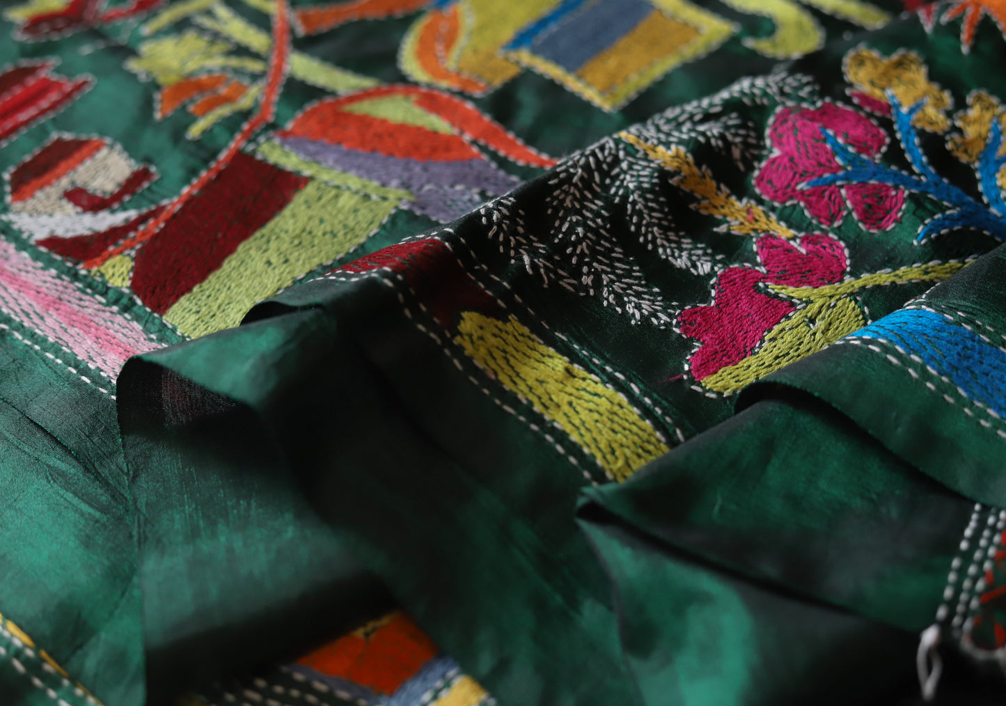 Bengal Hand Embroidery Kantha Stitch Silk Saree