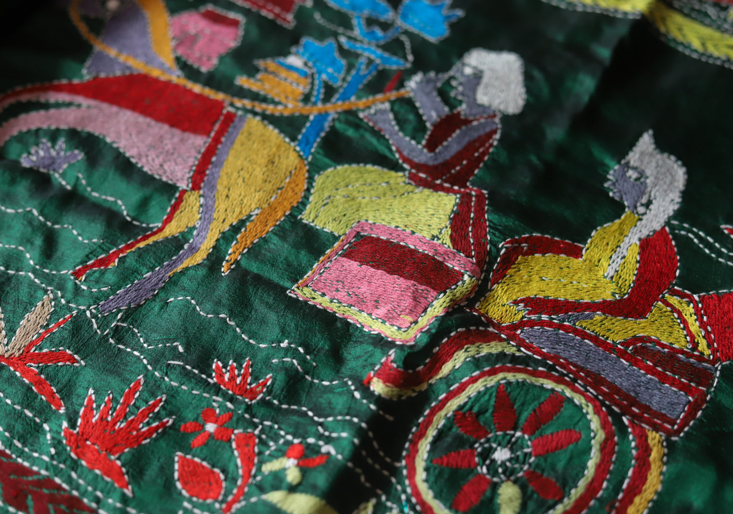 Bengal Hand Embroidery Kantha Stitch Silk Saree