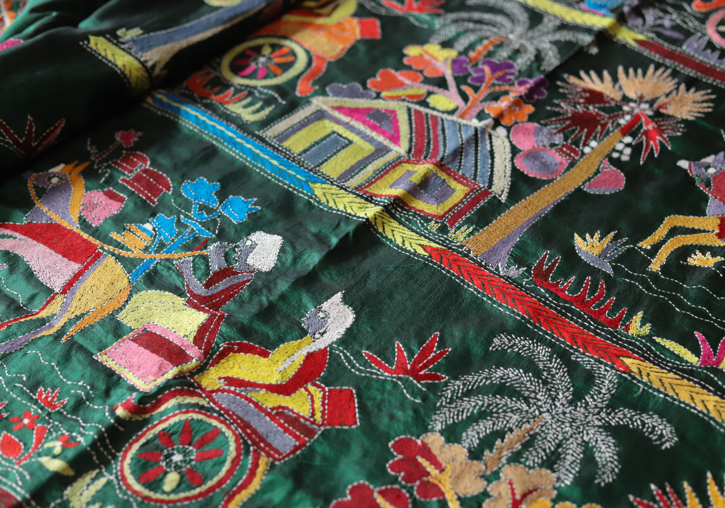 Bengal Hand Embroidery Kantha Stitch Silk Saree