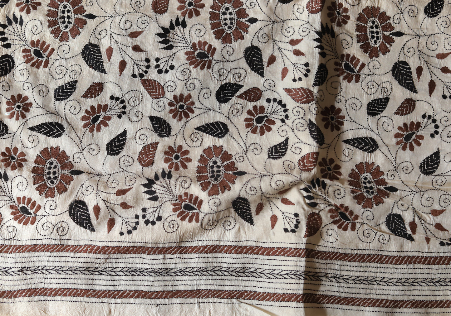 Bengal Hand Embroidery Kantha Stitch Silk Saree