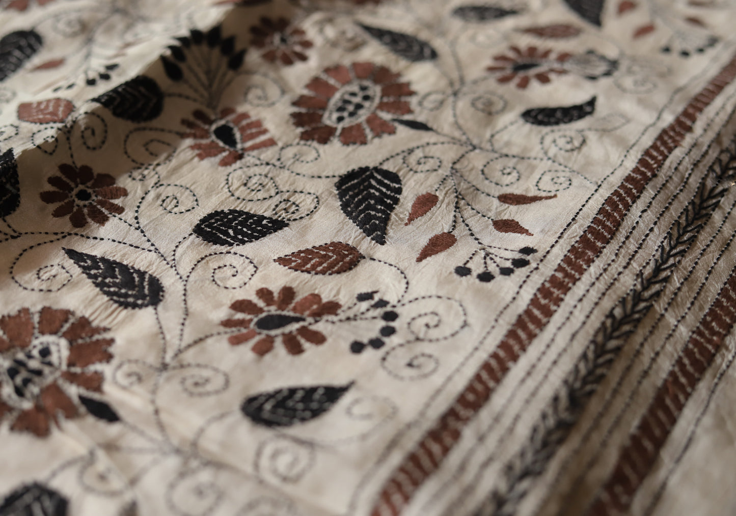Bengal Hand Embroidery Kantha Stitch Silk Saree