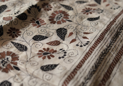 Bengal Hand Embroidery Kantha Stitch Silk Saree