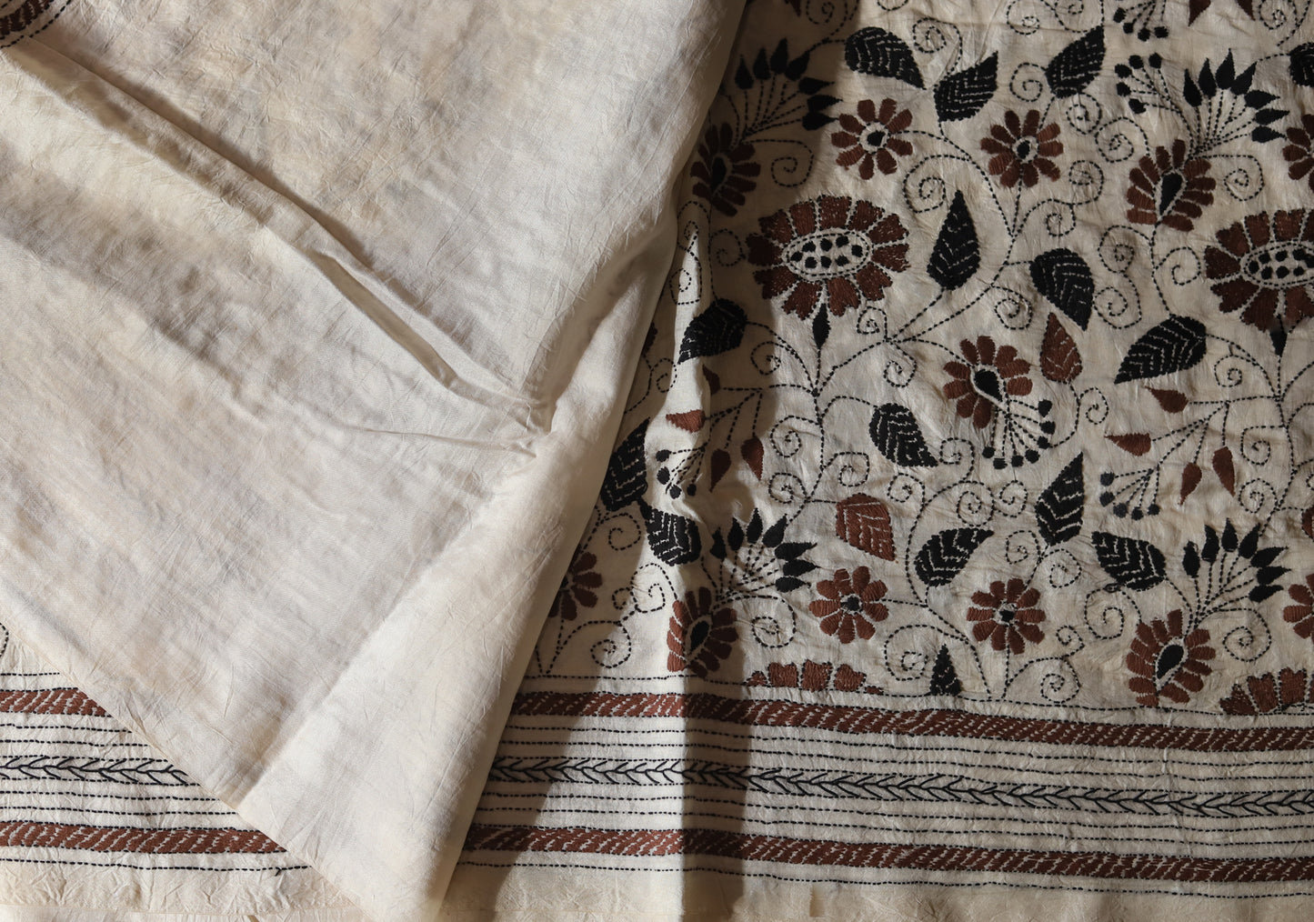 Bengal Hand Embroidery Kantha Stitch Silk Saree