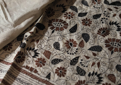 Bengal Hand Embroidery Kantha Stitch Silk Saree