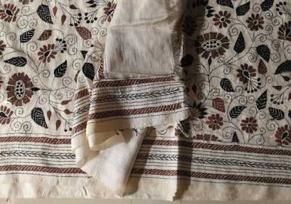 Bengal Hand Embroidery Kantha Stitch Silk Saree