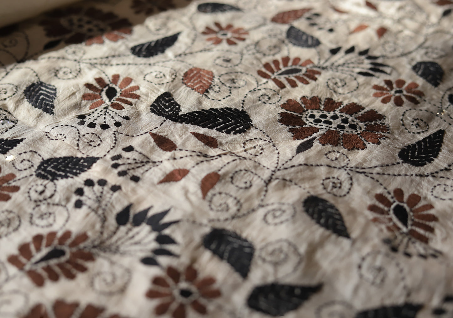 Bengal Hand Embroidery Kantha Stitch Silk Saree