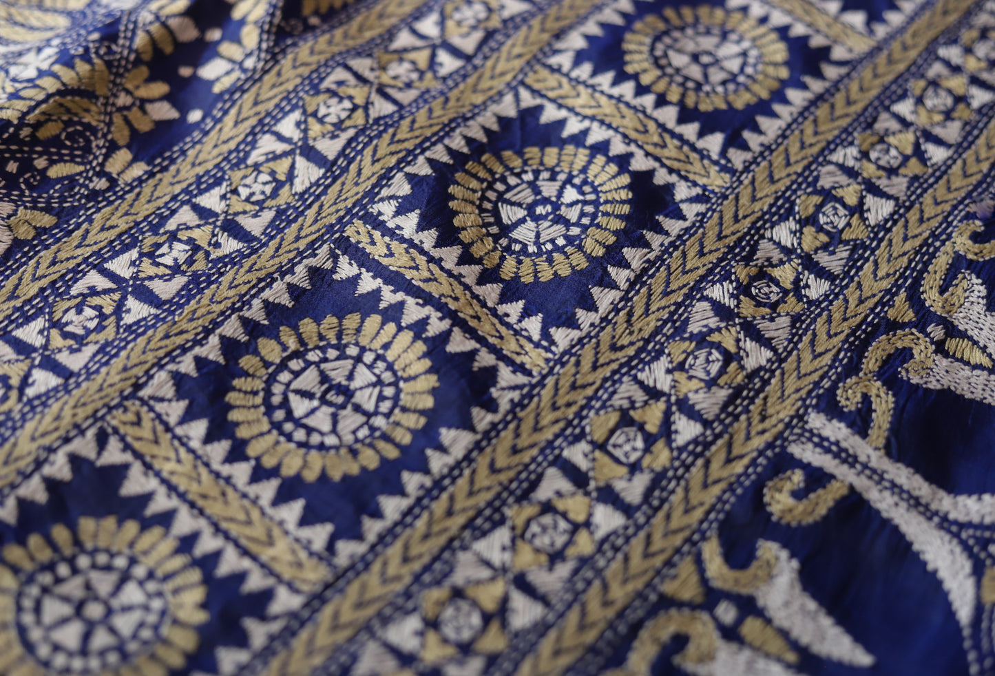 Bengal Hand Embroidery Kantha Stitch Silk Saree