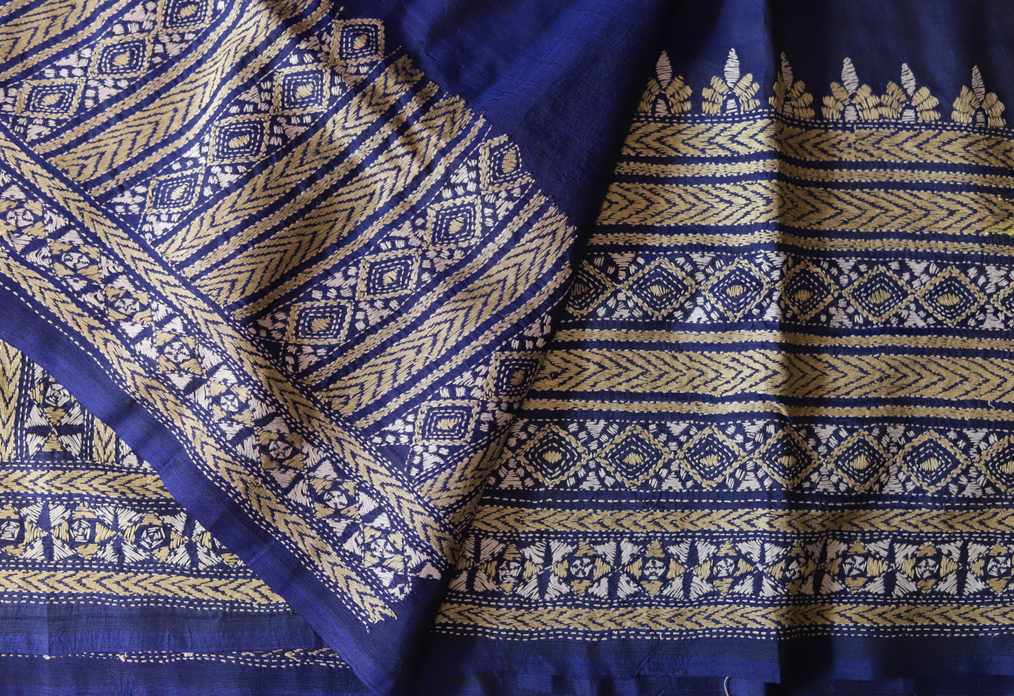 Bengal Hand Embroidery Kantha Stitch Silk Saree
