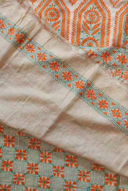 Bengal Hand Embroidery Kantha Stitch Silk Saree