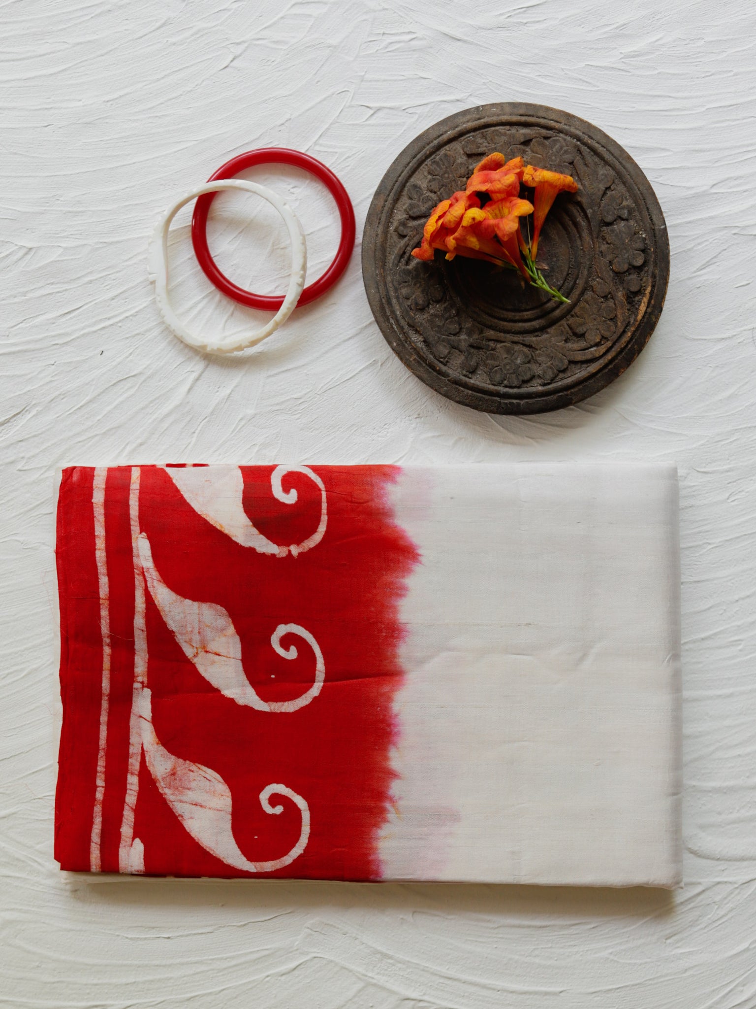 White and Red Silk Saree