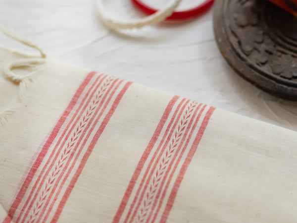 Handwoven Bengal White and Red Cotton Saree