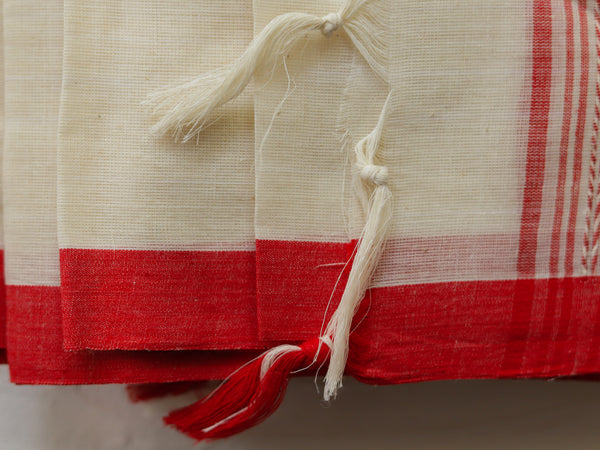 Handwoven Bengal White and Red Cotton Saree