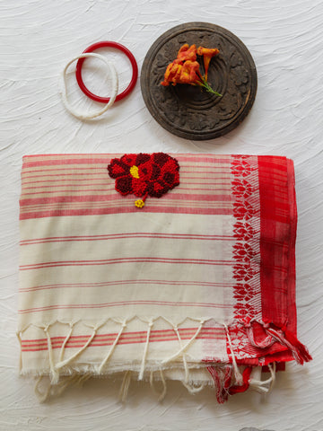 ONE OF A KIND COTTON SAREE (Red and White Bengal Saree)