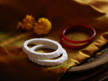 Handcarved Shakha Pola Bangle Pair (2.4 Inch)
